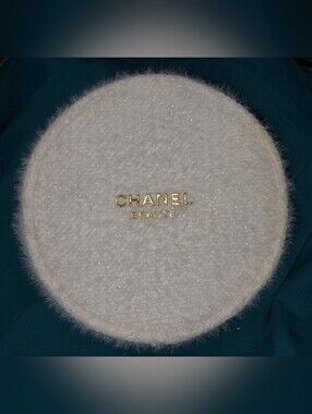 CHANEL White Round 2024  Cosmetic Bag with Gold Logo And Products